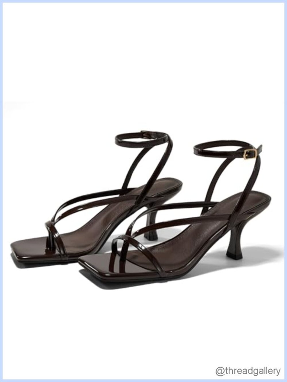 Womens Lace Up Heeled Sandals Square Toe Kitten Heel Ankle Strap